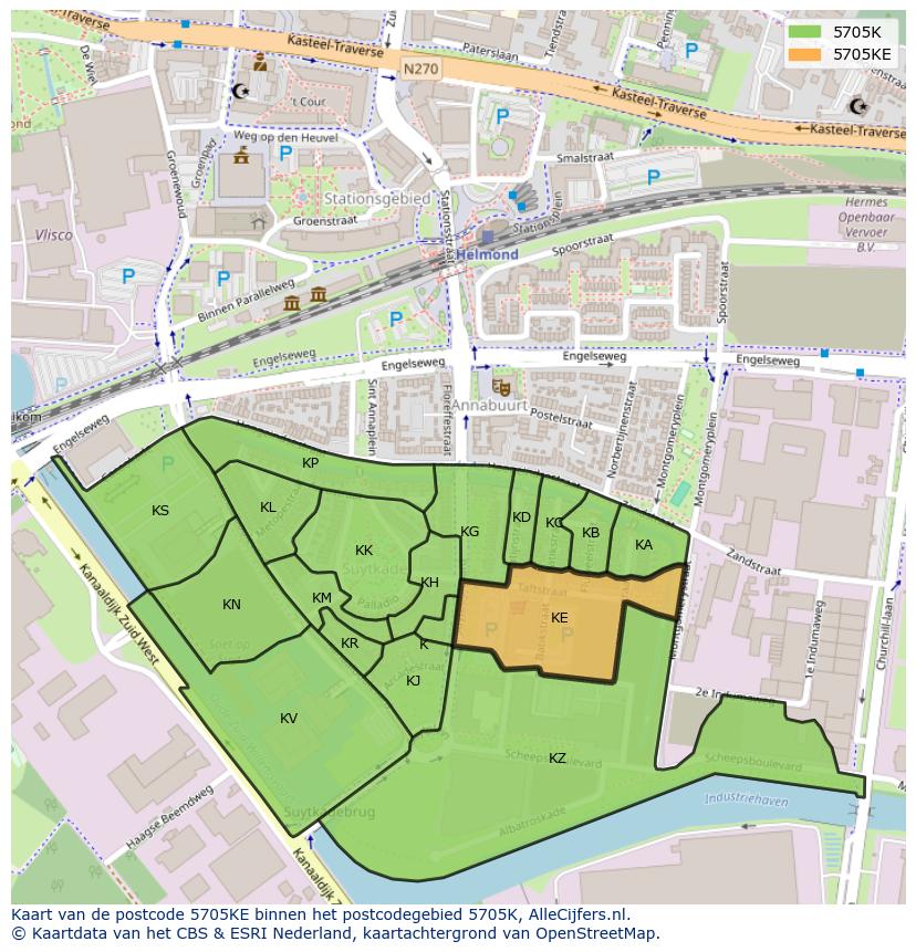 Afbeelding van het postcodegebied 5705 KE op de kaart.