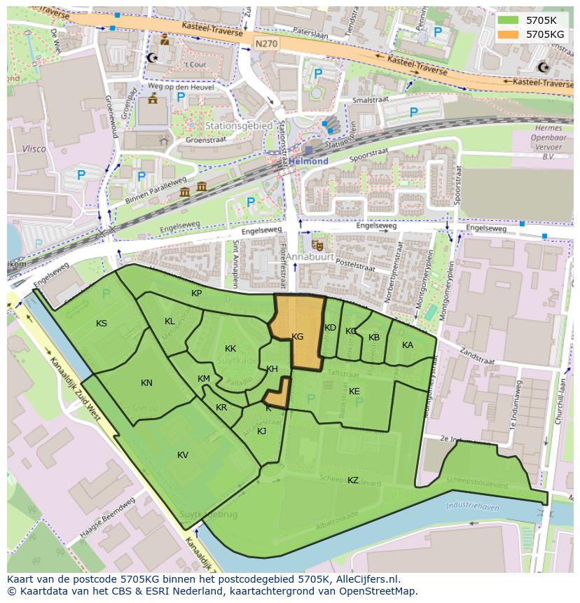 Afbeelding van het postcodegebied 5705 KG op de kaart.
