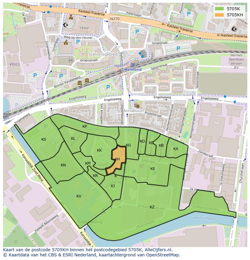 Afbeelding van het postcodegebied 5705 KH op de kaart.