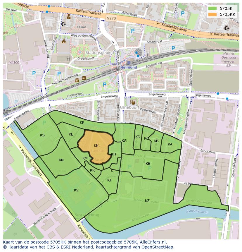 Afbeelding van het postcodegebied 5705 KK op de kaart.