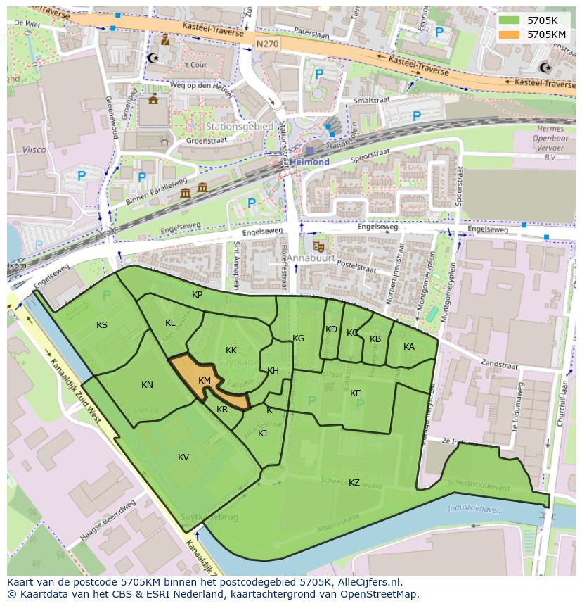 Afbeelding van het postcodegebied 5705 KM op de kaart.