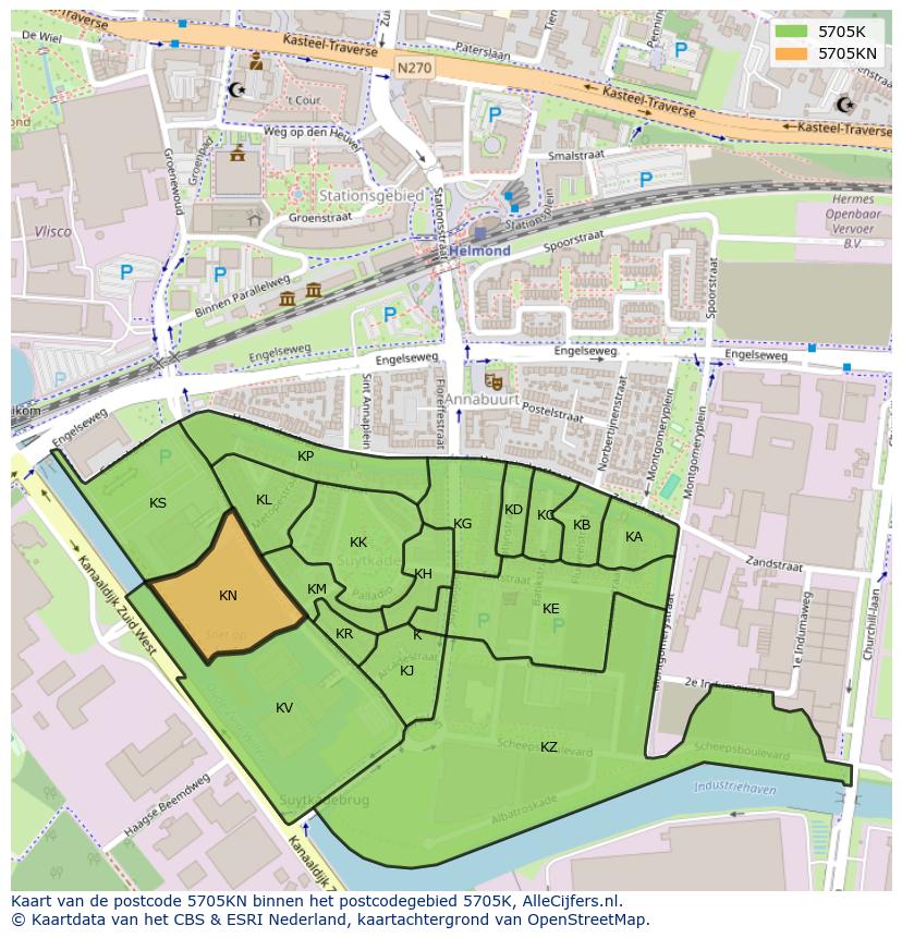 Afbeelding van het postcodegebied 5705 KN op de kaart.