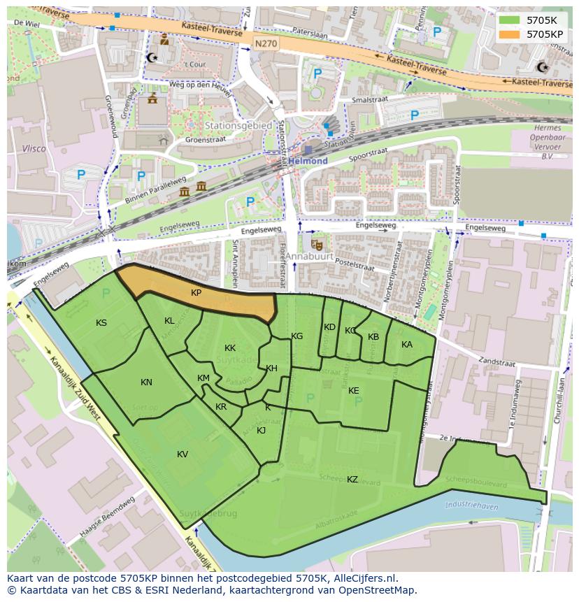 Afbeelding van het postcodegebied 5705 KP op de kaart.