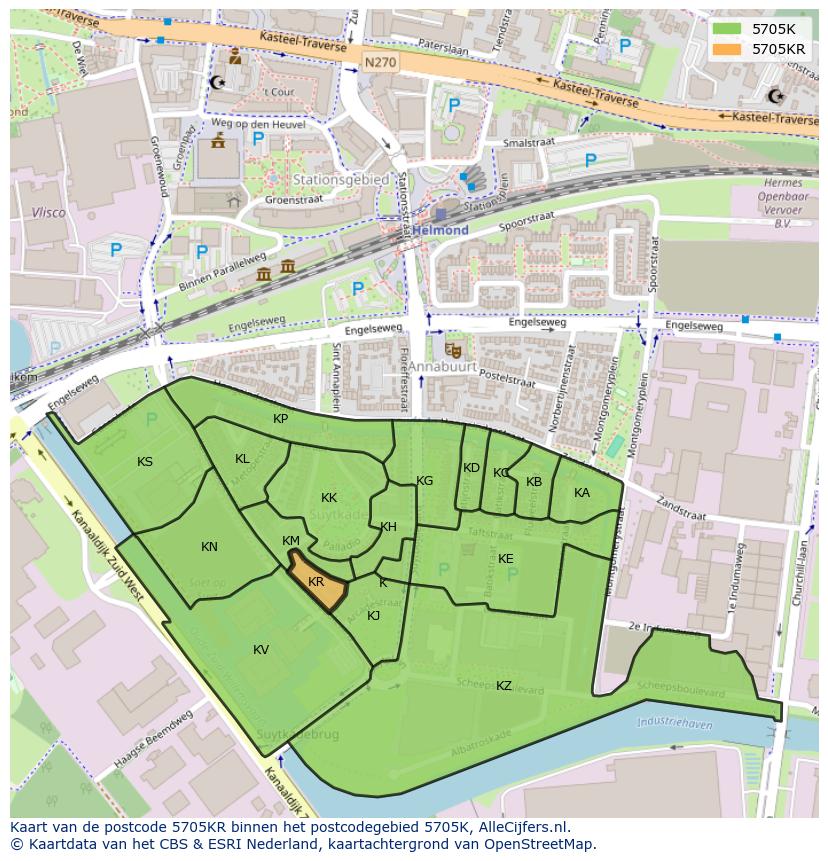 Afbeelding van het postcodegebied 5705 KR op de kaart.