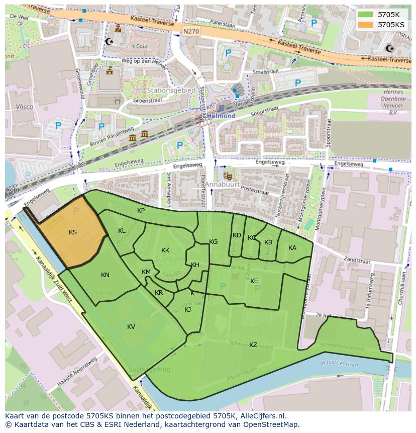 Afbeelding van het postcodegebied 5705 KS op de kaart.