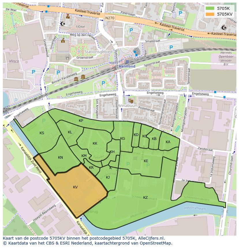 Afbeelding van het postcodegebied 5705 KV op de kaart.