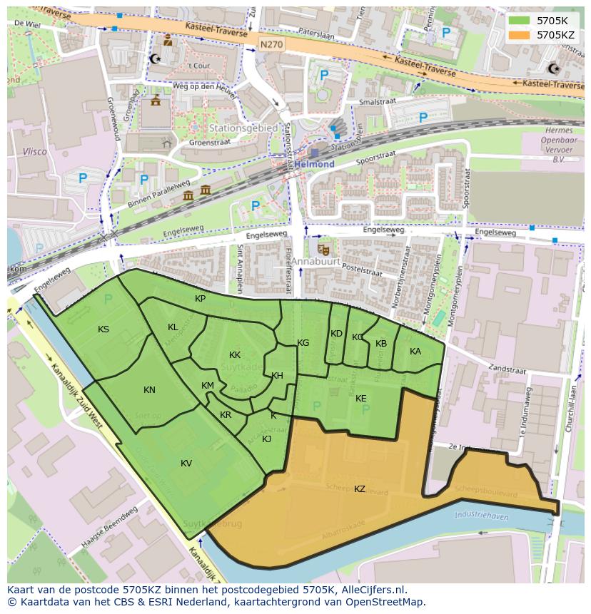 Afbeelding van het postcodegebied 5705 KZ op de kaart.