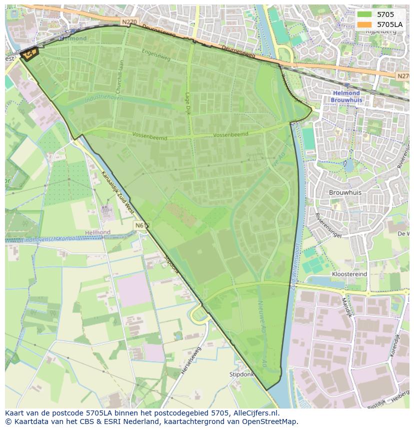 Afbeelding van het postcodegebied 5705 LA op de kaart.