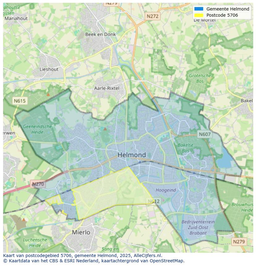 Afbeelding van het postcodegebied 5706 op de kaart.