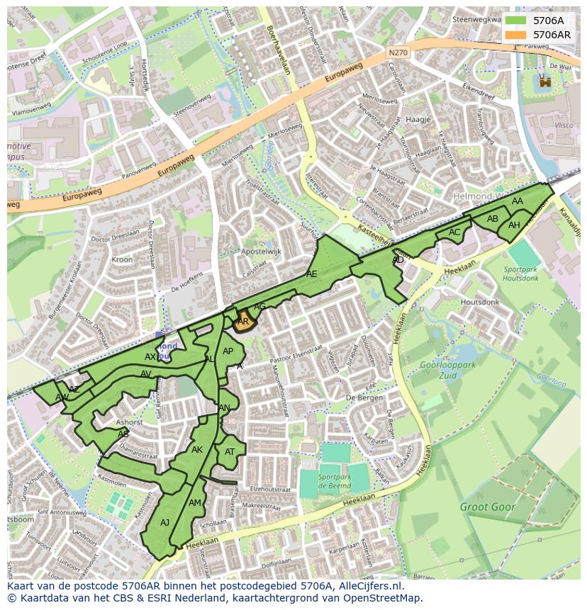 Afbeelding van het postcodegebied 5706 AR op de kaart.