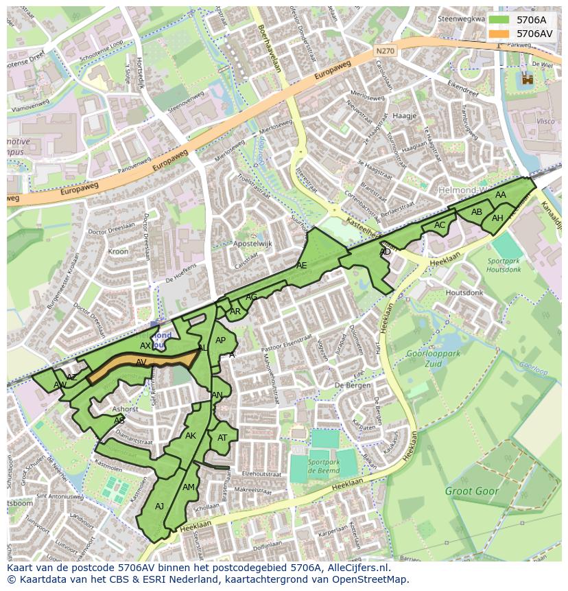 Afbeelding van het postcodegebied 5706 AV op de kaart.