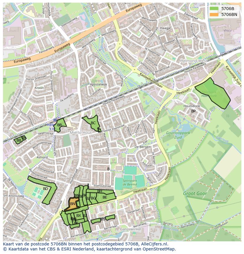 Afbeelding van het postcodegebied 5706 BN op de kaart.