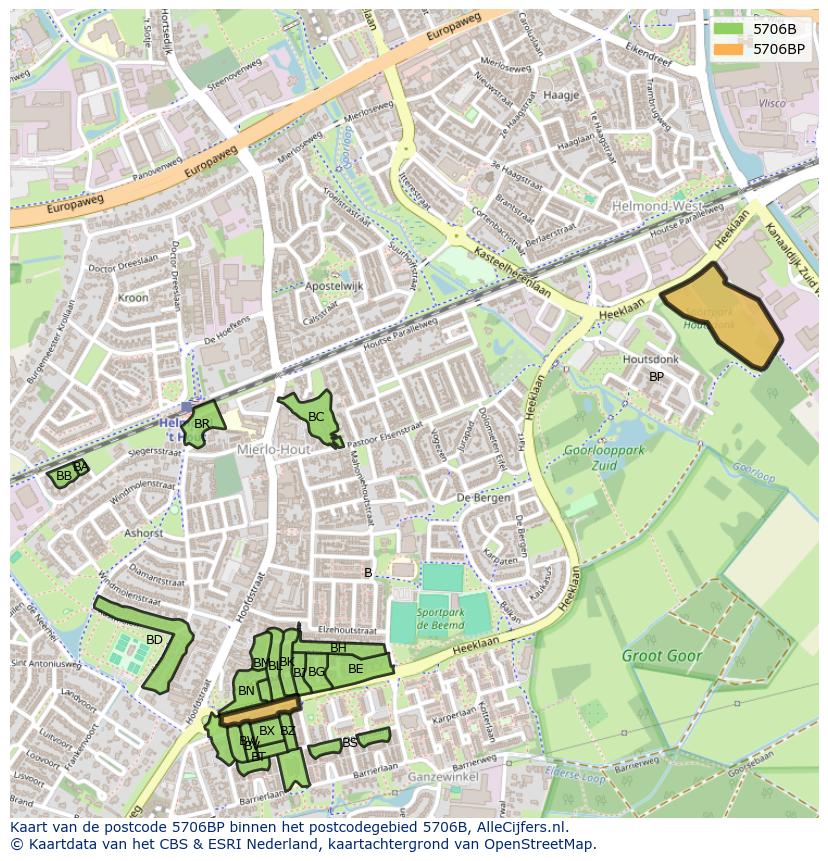 Afbeelding van het postcodegebied 5706 BP op de kaart.