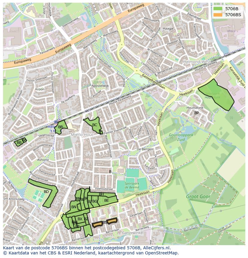 Afbeelding van het postcodegebied 5706 BS op de kaart.