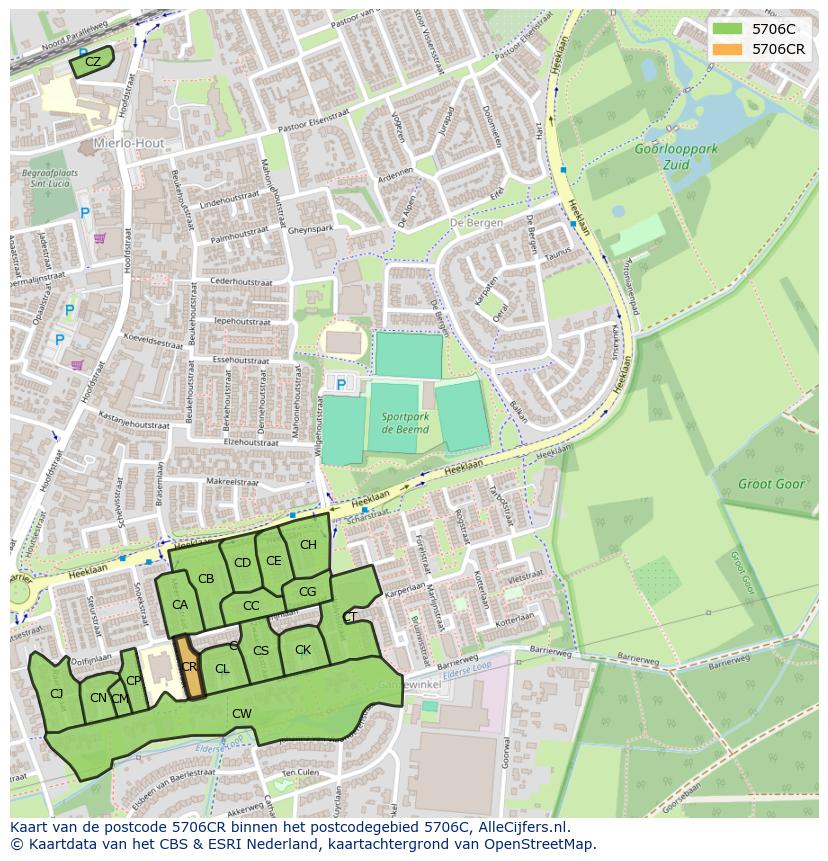 Afbeelding van het postcodegebied 5706 CR op de kaart.