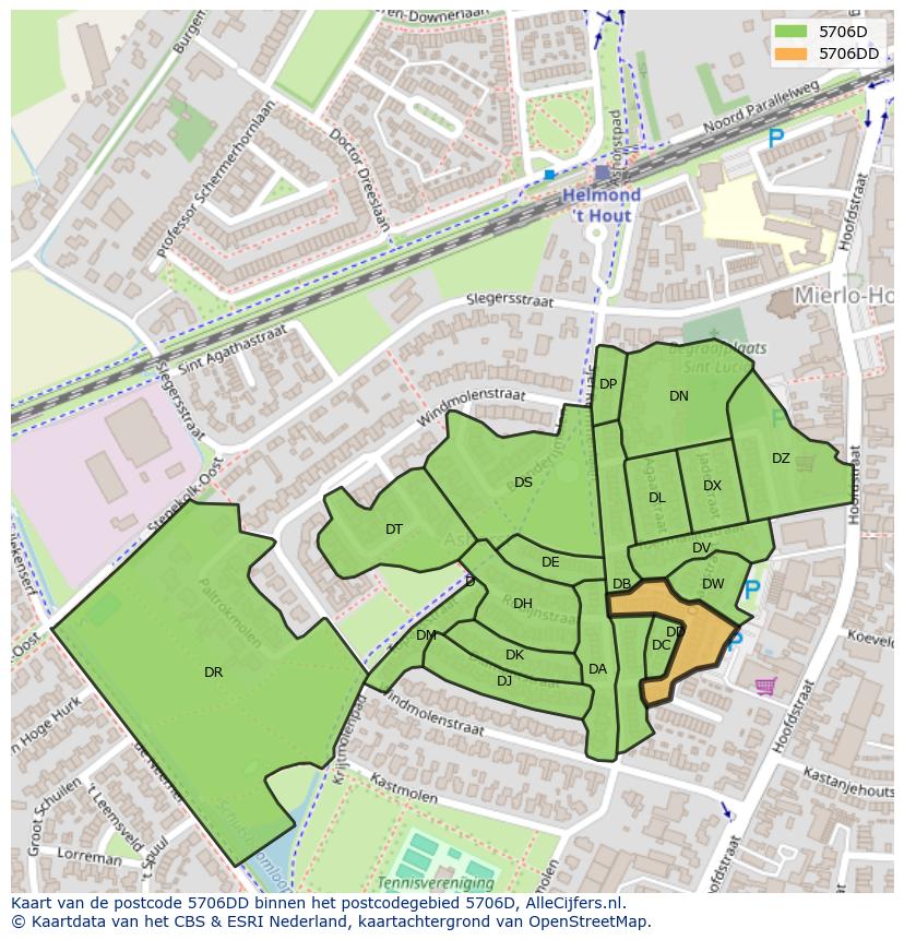 Afbeelding van het postcodegebied 5706 DD op de kaart.