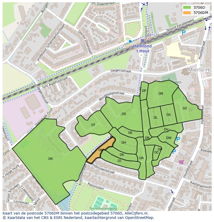 Afbeelding van het postcodegebied 5706 DM op de kaart.