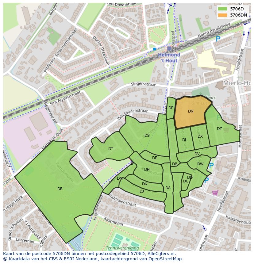Afbeelding van het postcodegebied 5706 DN op de kaart.