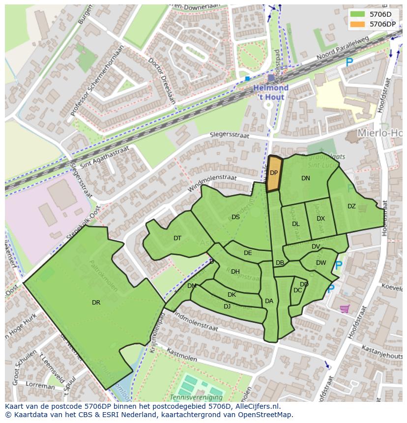 Afbeelding van het postcodegebied 5706 DP op de kaart.
