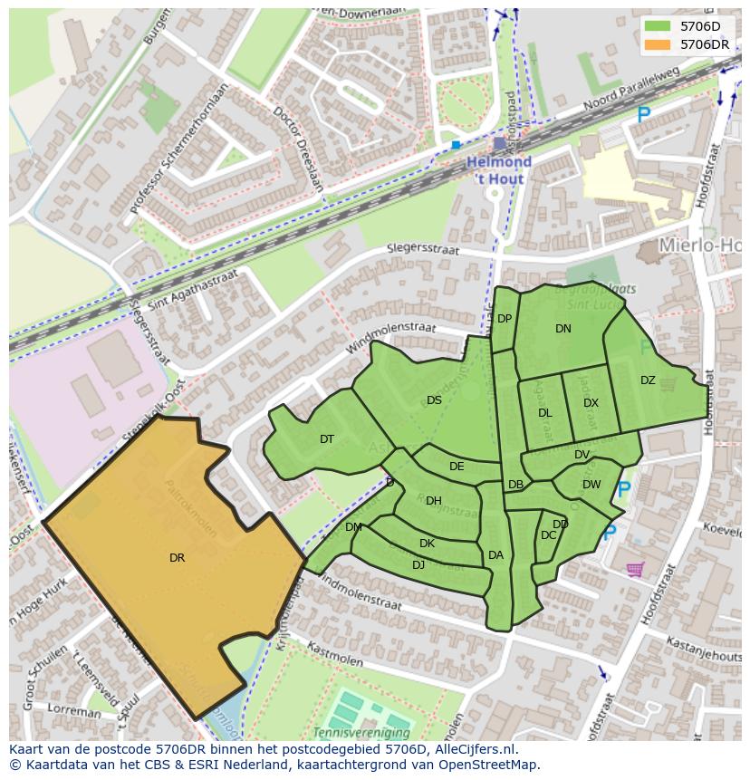 Afbeelding van het postcodegebied 5706 DR op de kaart.