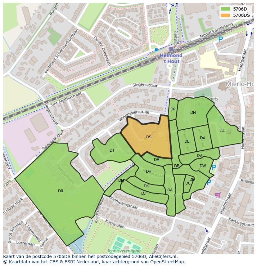 Afbeelding van het postcodegebied 5706 DS op de kaart.