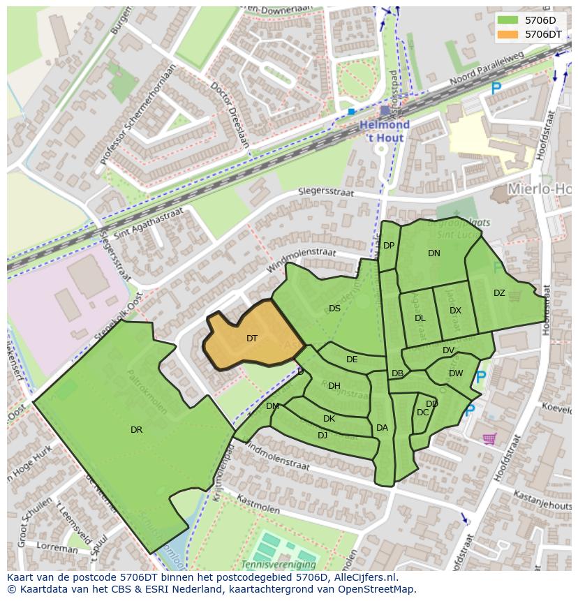 Afbeelding van het postcodegebied 5706 DT op de kaart.