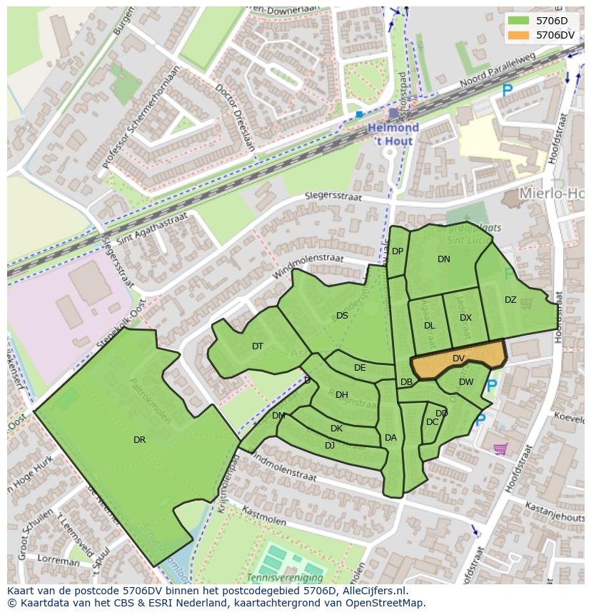 Afbeelding van het postcodegebied 5706 DV op de kaart.