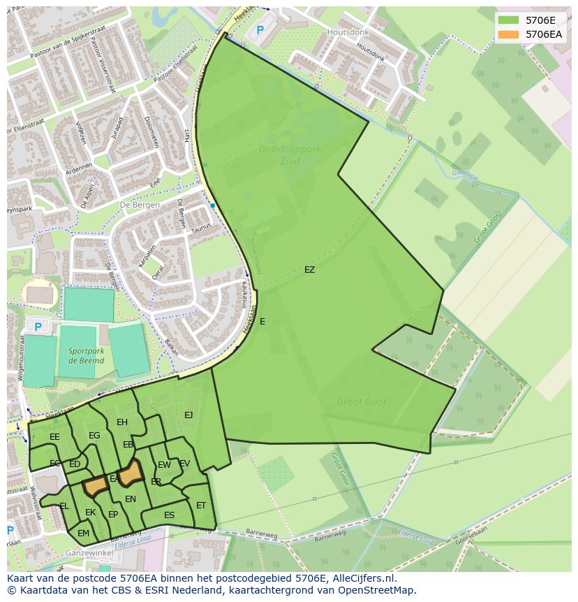 Afbeelding van het postcodegebied 5706 EA op de kaart.