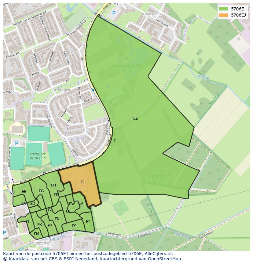 Afbeelding van het postcodegebied 5706 EJ op de kaart.