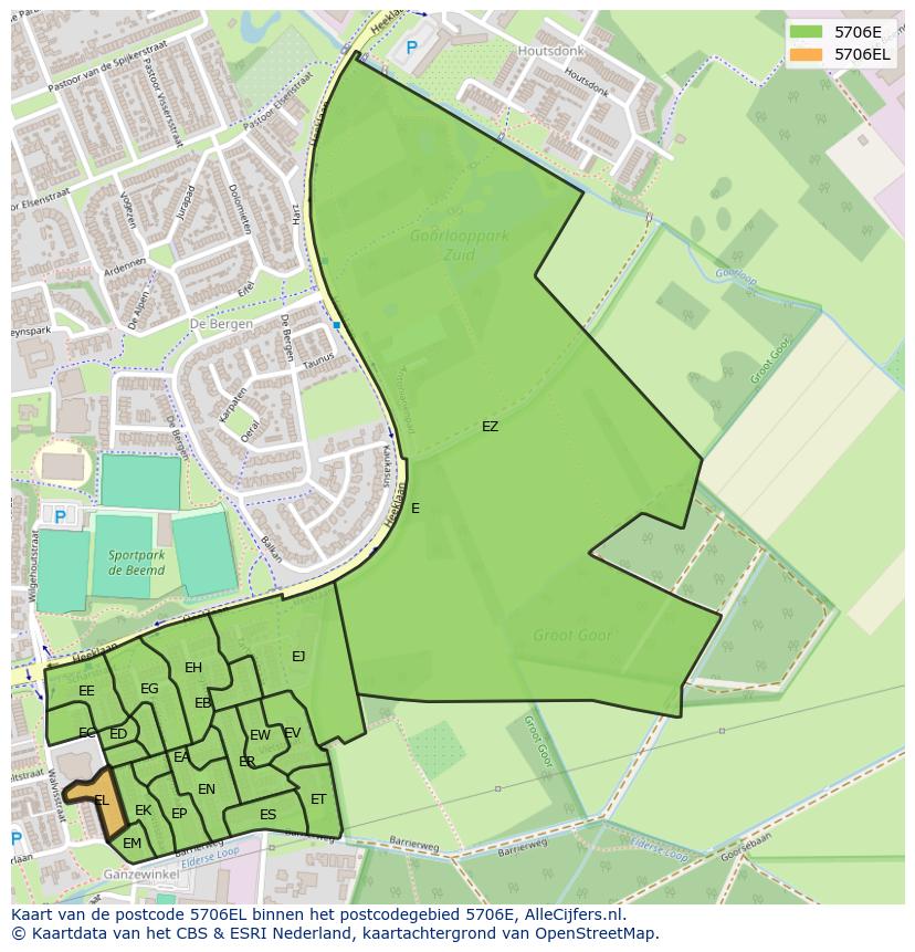Afbeelding van het postcodegebied 5706 EL op de kaart.