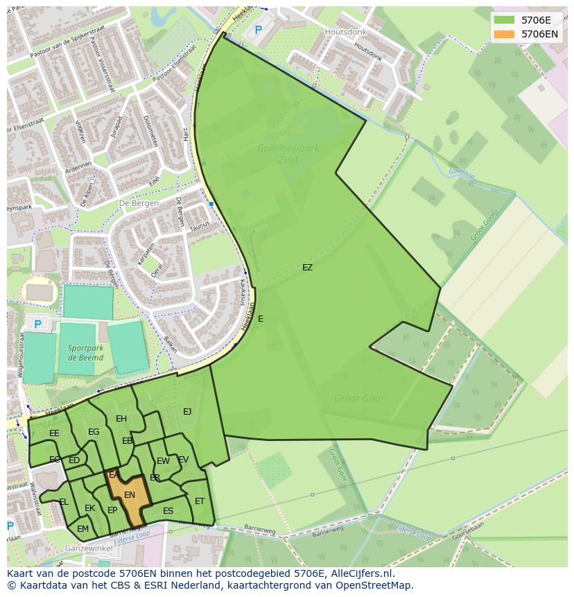 Afbeelding van het postcodegebied 5706 EN op de kaart.
