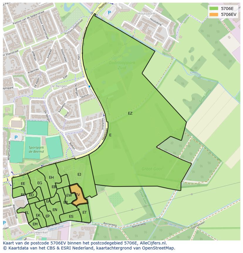 Afbeelding van het postcodegebied 5706 EV op de kaart.
