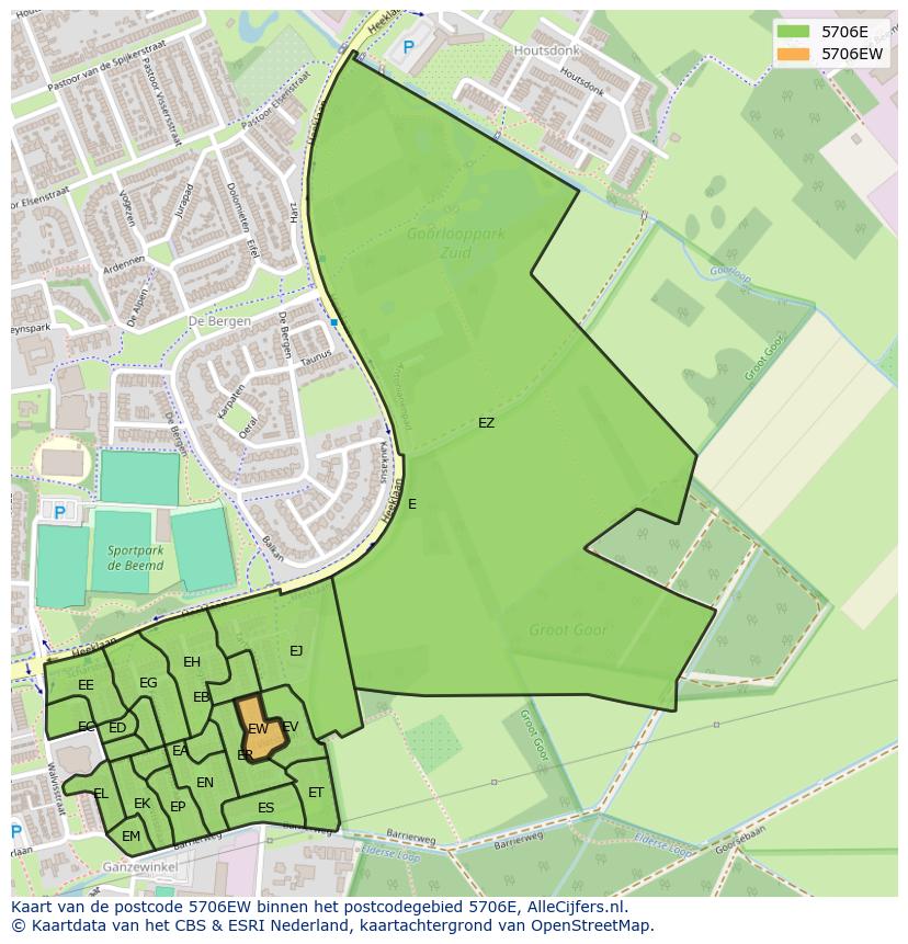 Afbeelding van het postcodegebied 5706 EW op de kaart.