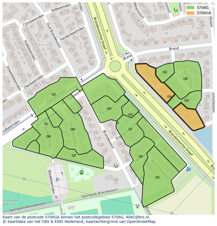 Afbeelding van het postcodegebied 5706 GA op de kaart.