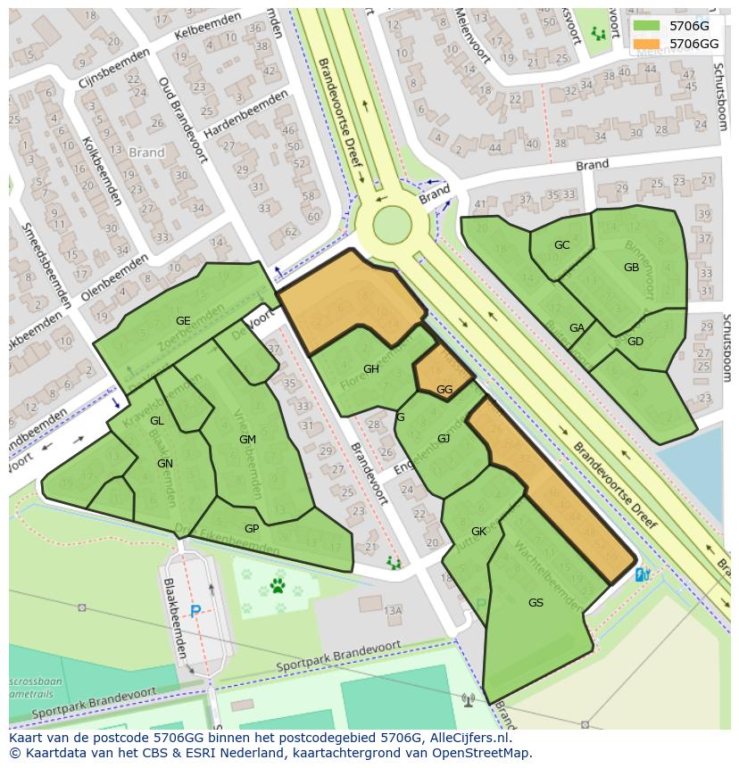 Afbeelding van het postcodegebied 5706 GG op de kaart.