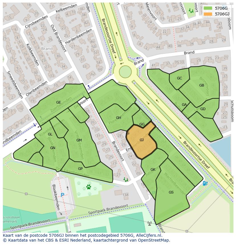 Afbeelding van het postcodegebied 5706 GJ op de kaart.