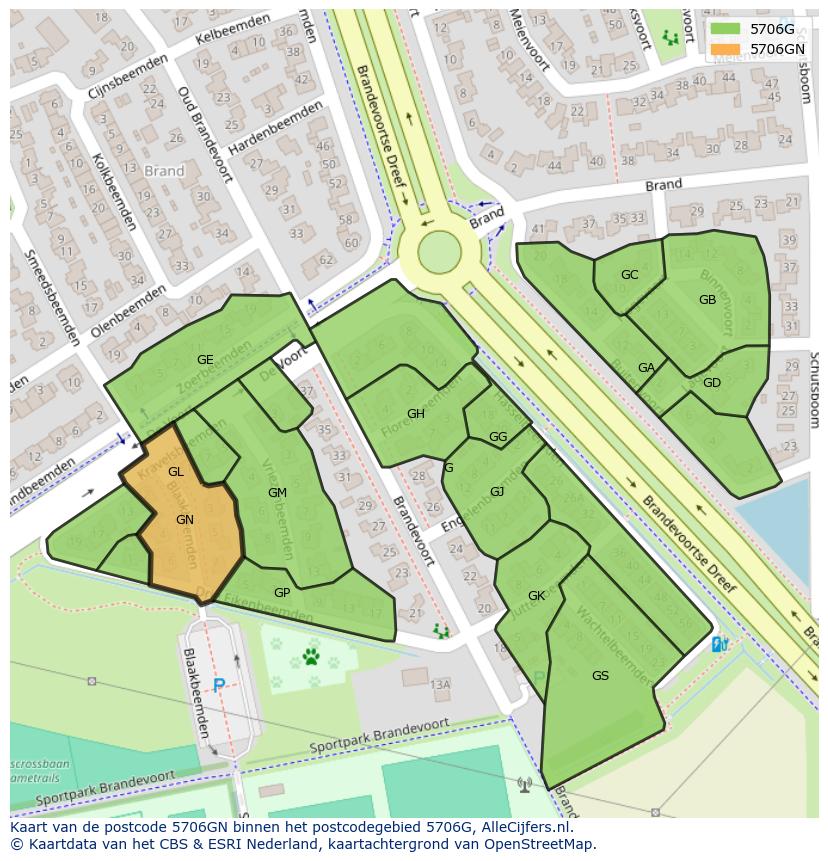 Afbeelding van het postcodegebied 5706 GN op de kaart.