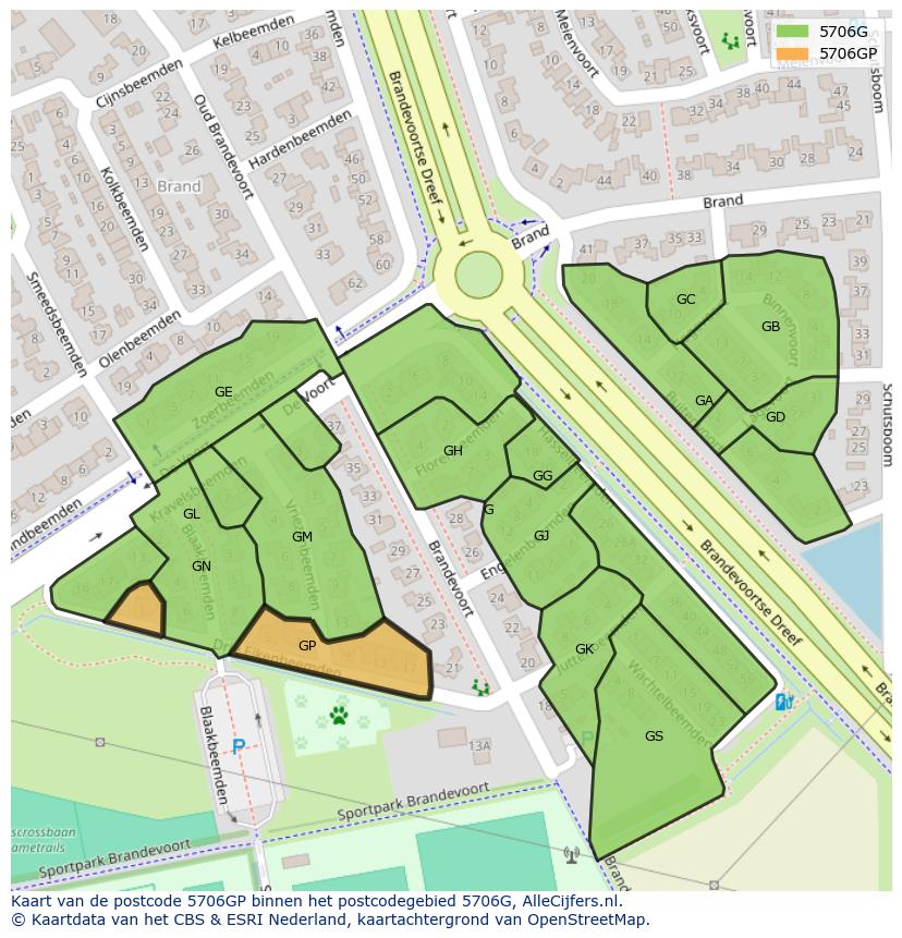 Afbeelding van het postcodegebied 5706 GP op de kaart.
