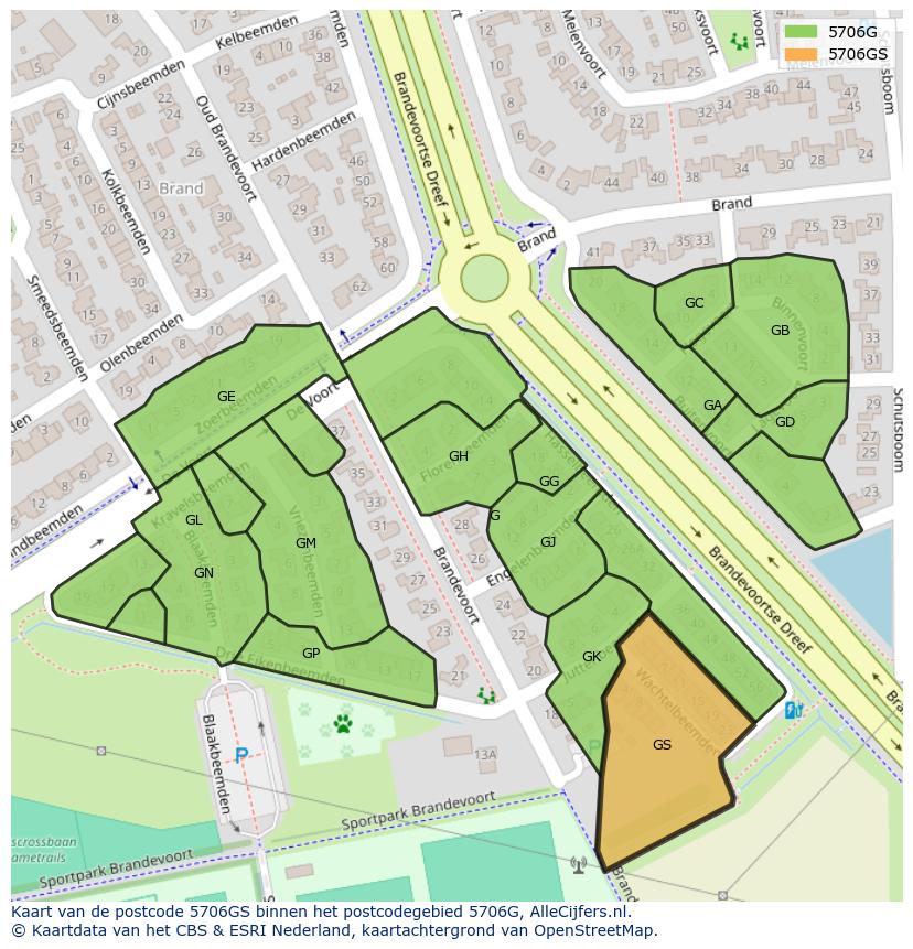 Afbeelding van het postcodegebied 5706 GS op de kaart.
