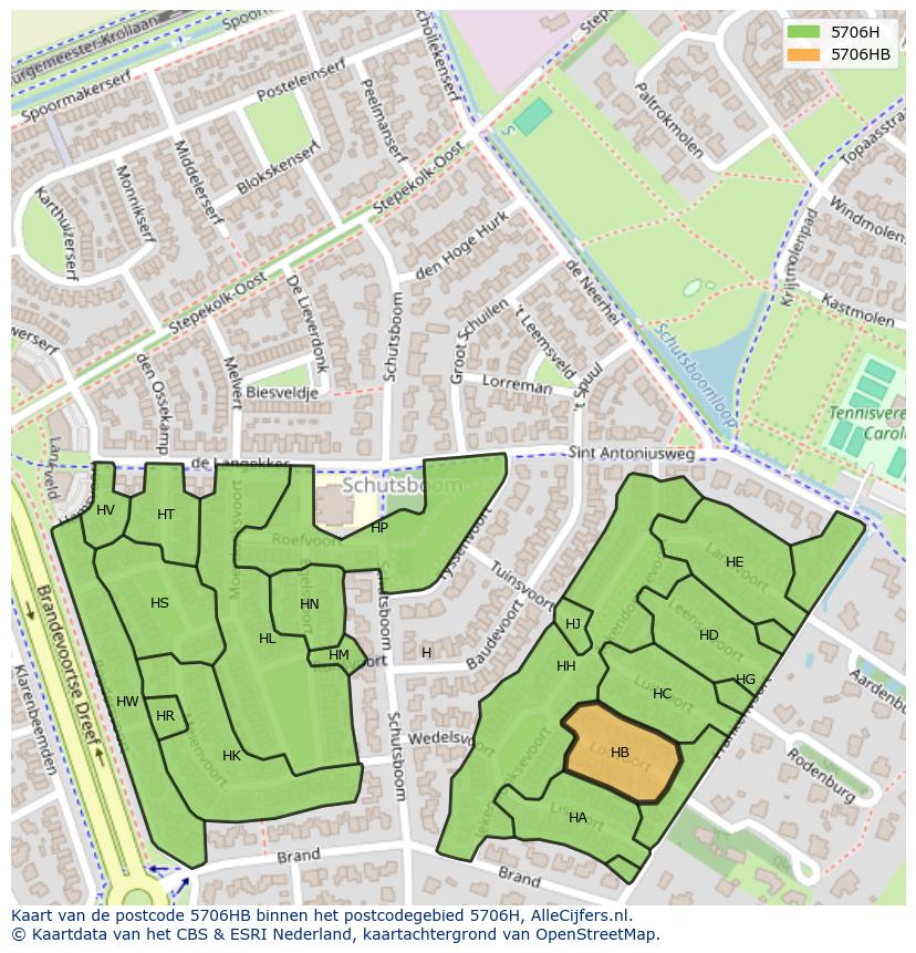 Afbeelding van het postcodegebied 5706 HB op de kaart.