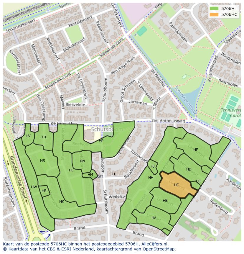 Afbeelding van het postcodegebied 5706 HC op de kaart.