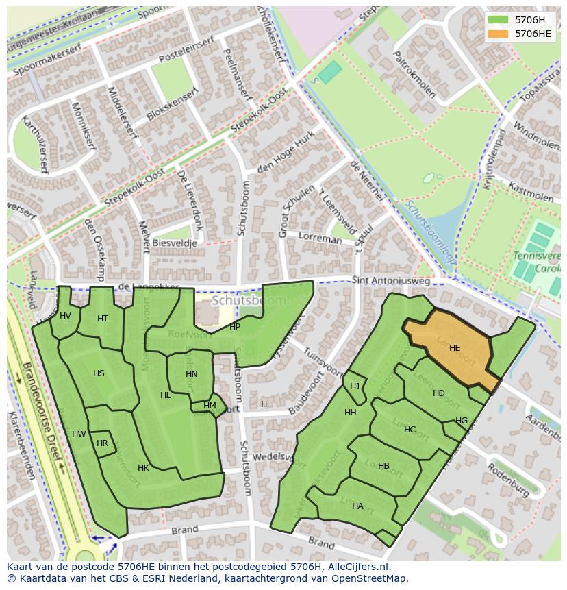 Afbeelding van het postcodegebied 5706 HE op de kaart.