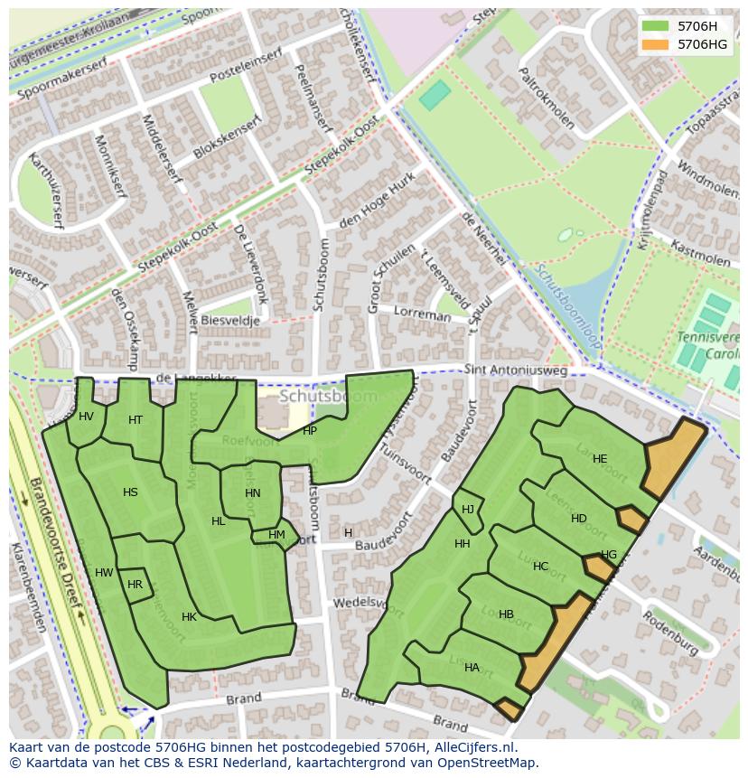Afbeelding van het postcodegebied 5706 HG op de kaart.