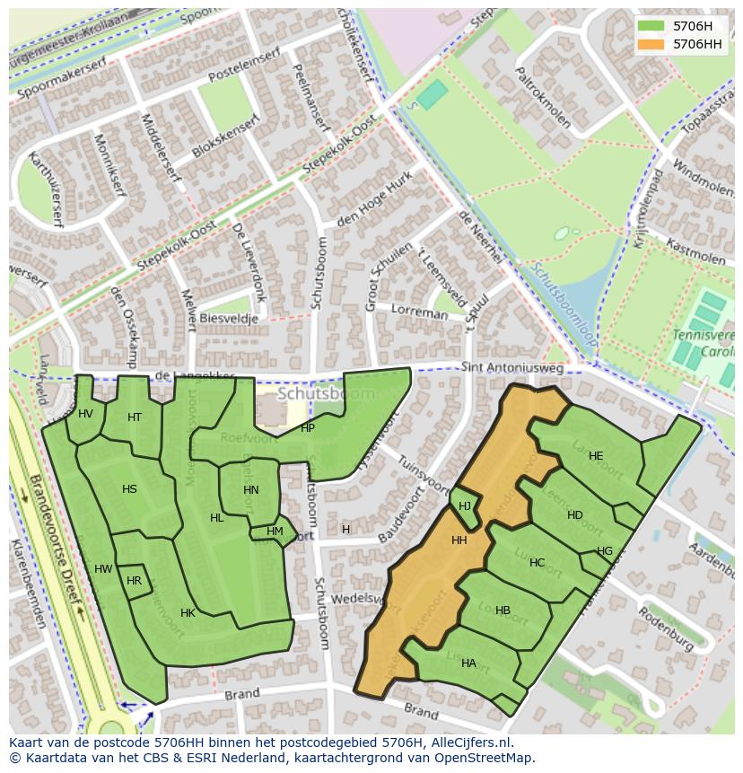 Afbeelding van het postcodegebied 5706 HH op de kaart.