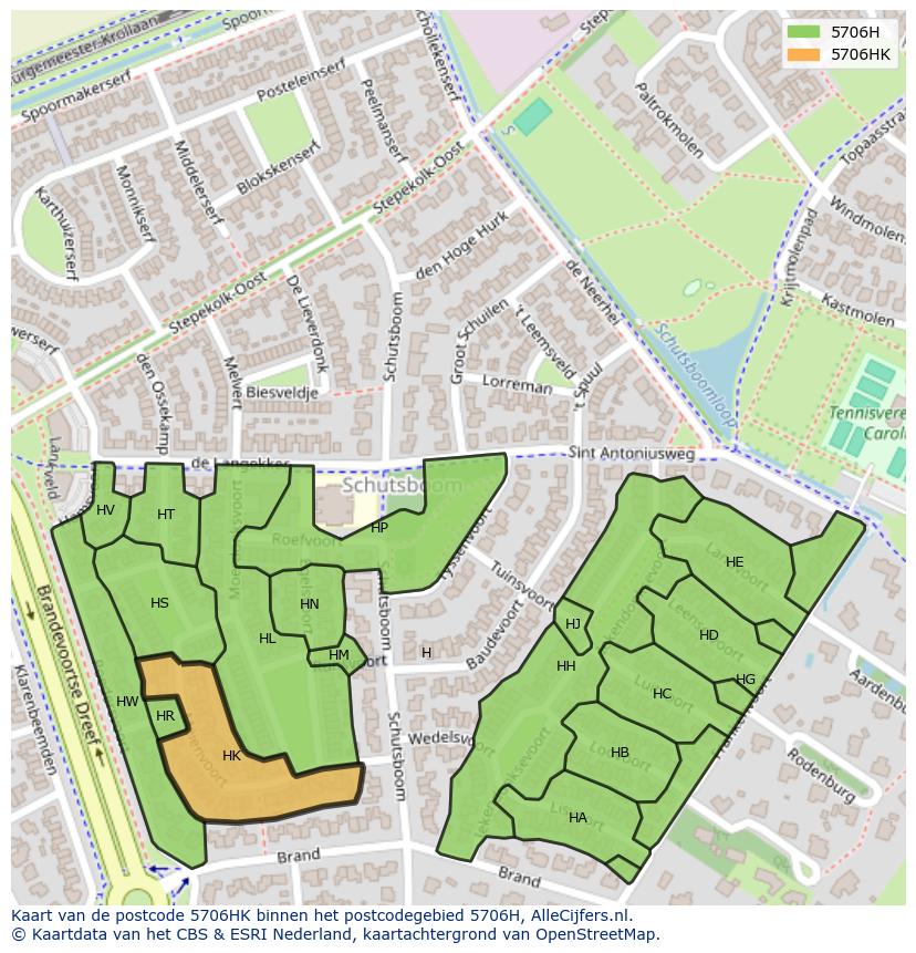 Afbeelding van het postcodegebied 5706 HK op de kaart.