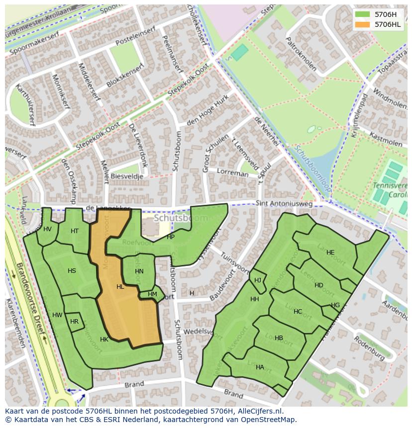 Afbeelding van het postcodegebied 5706 HL op de kaart.