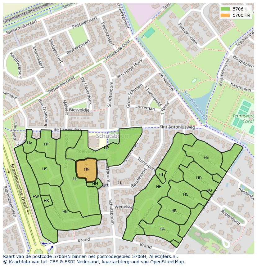 Afbeelding van het postcodegebied 5706 HN op de kaart.