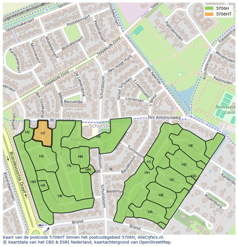 Afbeelding van het postcodegebied 5706 HT op de kaart.