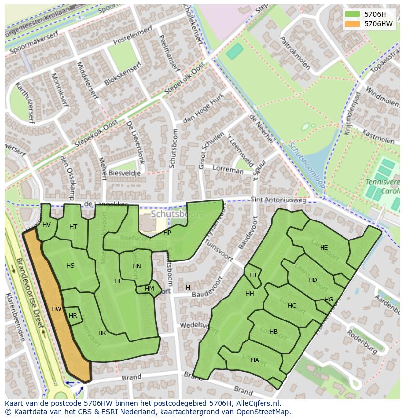 Afbeelding van het postcodegebied 5706 HW op de kaart.