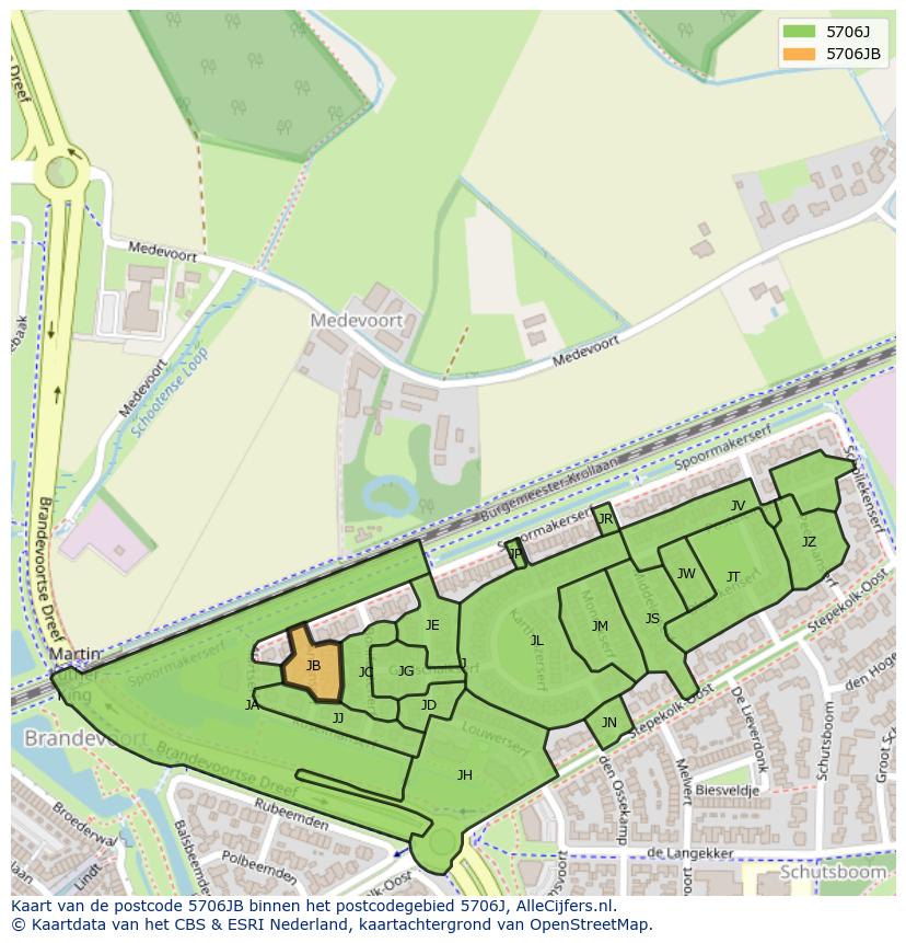 Afbeelding van het postcodegebied 5706 JB op de kaart.